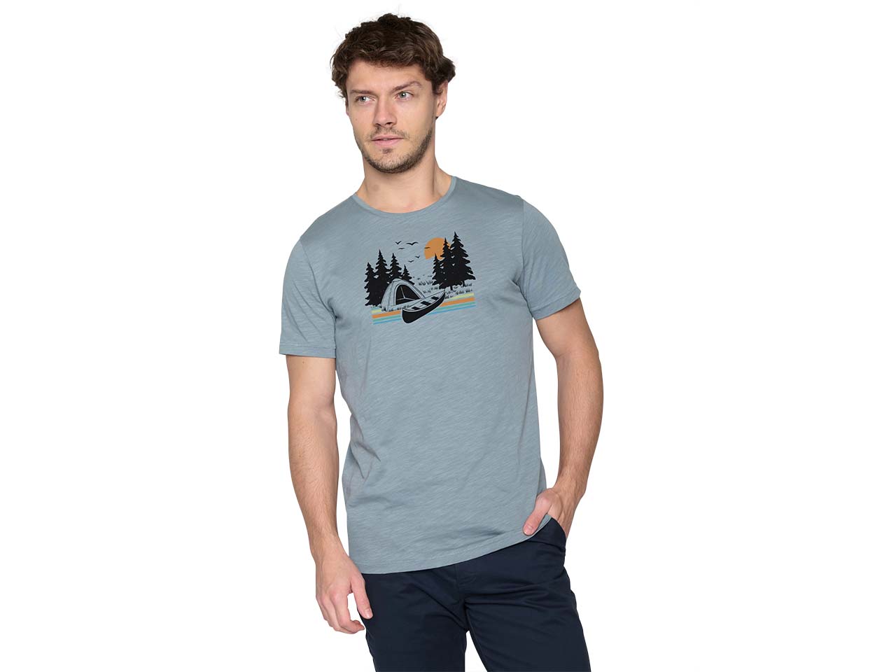 GREENBOMB Bio-Herren-T-Shirt "Canoe Tent" mit Rundhalsausschnitt, grey blue, Gr. XL