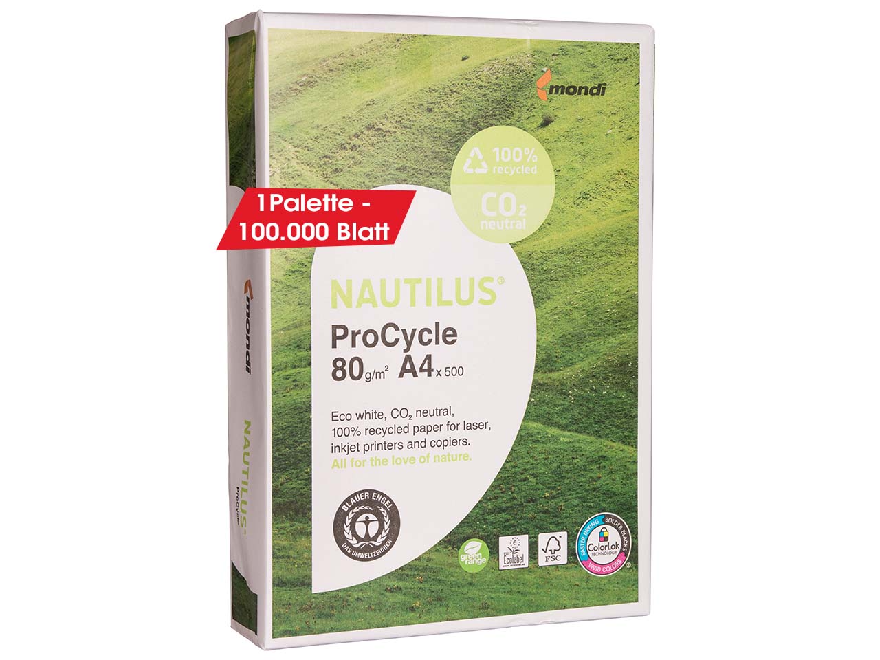 200 x 500 Blatt mondi Recycling-Kopierpapier "Nautilus Pro Cycle" DIN A4
