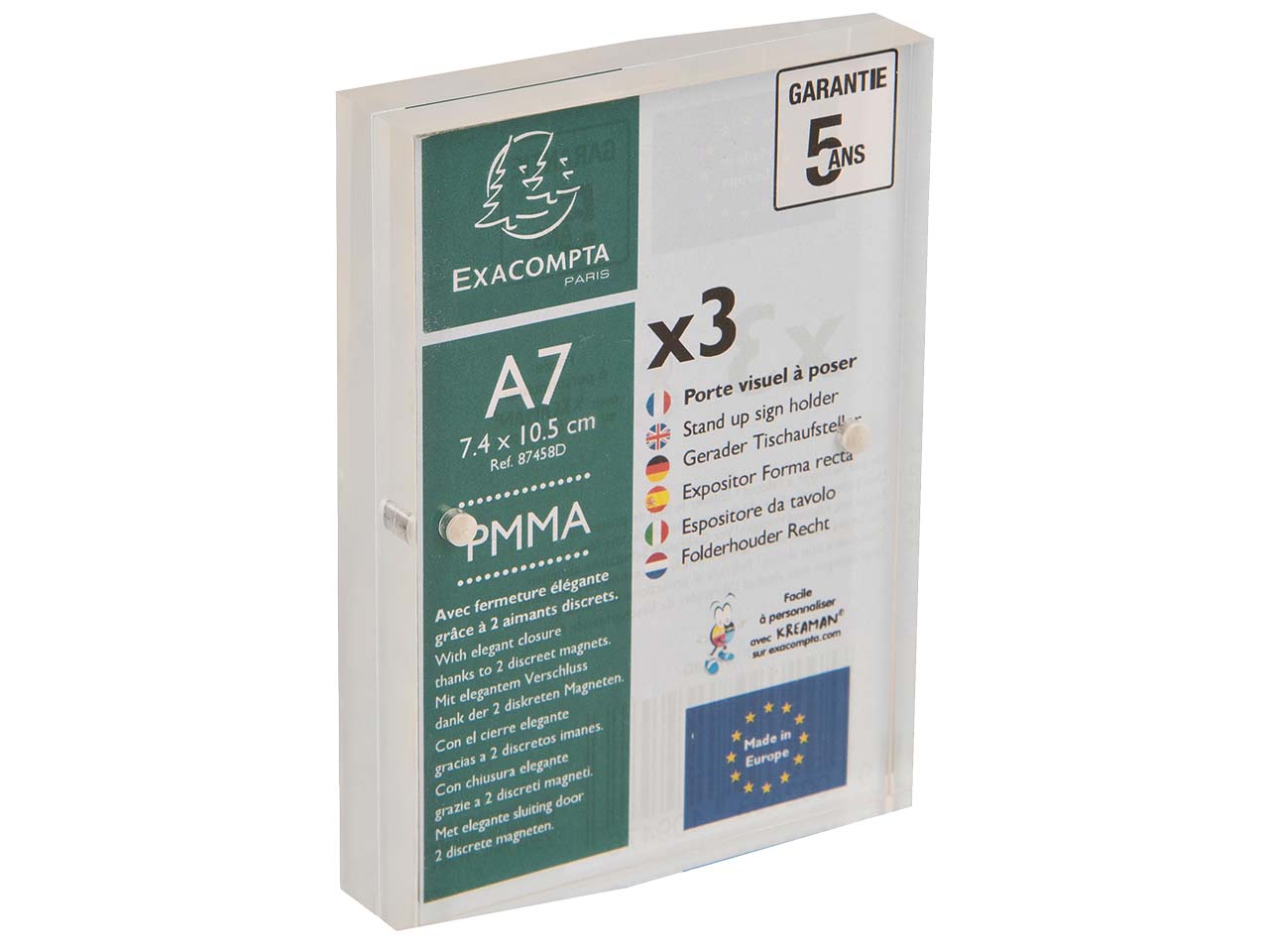 3er-Pack Exacompta Tischaufsteller "Exacryl" mit Magnetverschluss, (2x6mm) DIN A7