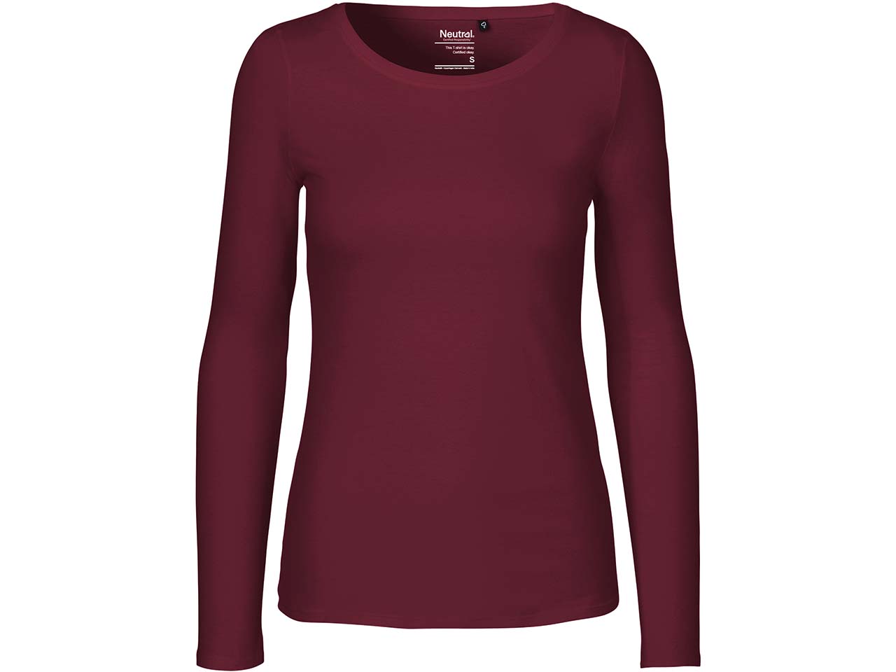 Neutral Bio-Damen-Langarmshirt mit Rundhalsaussschnitt bordeaux, Gr. S