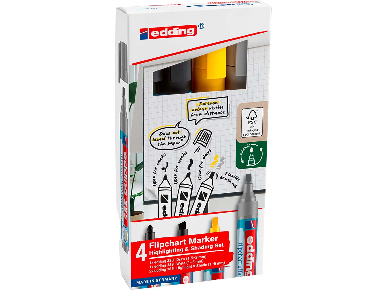 edding Set 4-teilig Flipchart Effektmarker "385" + Shading (Flipchartmarker 380)