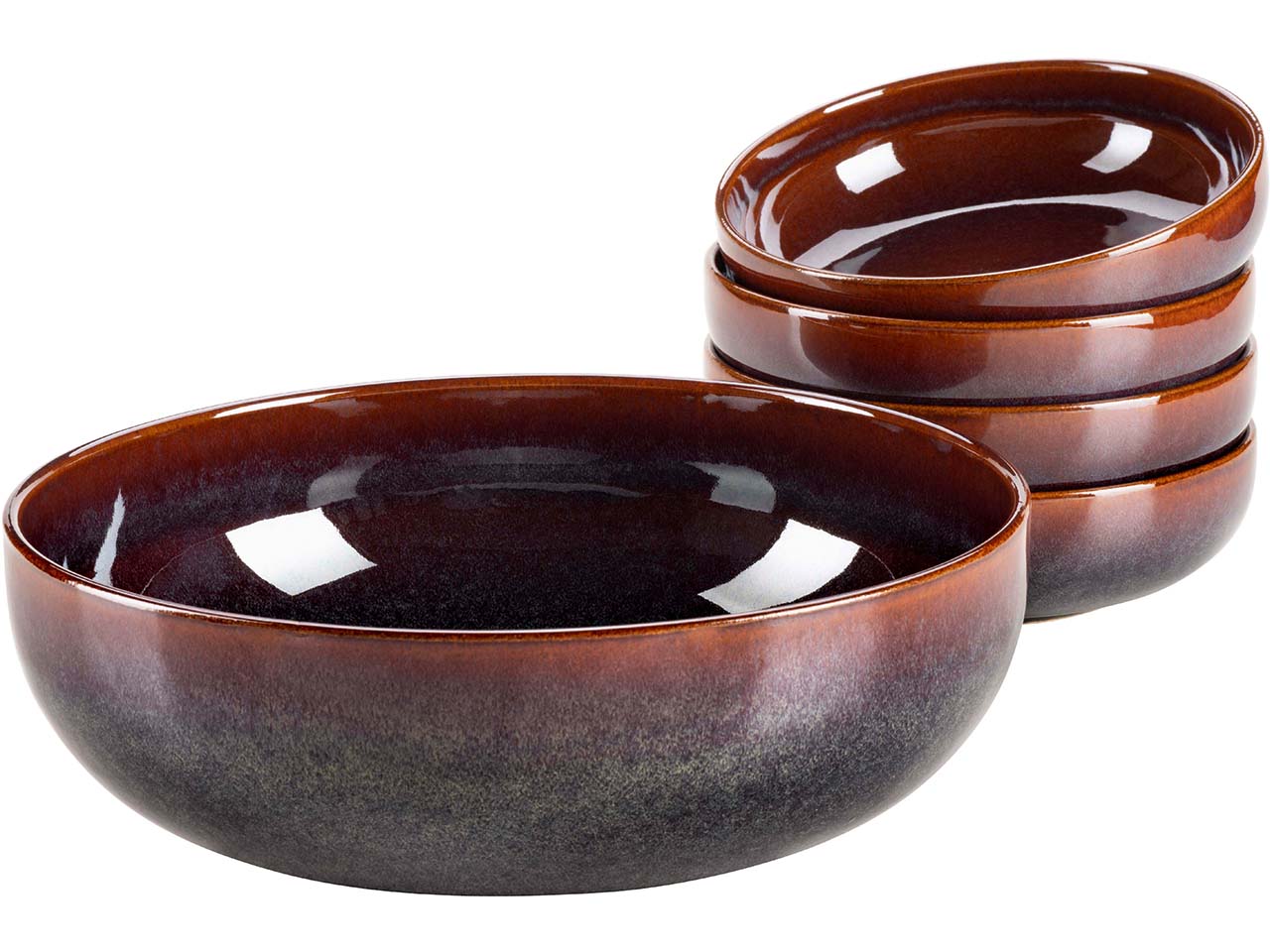 Mäser Salatschüsselset 5-tlg. "Elina Uno" Steinzeug, rot-braun