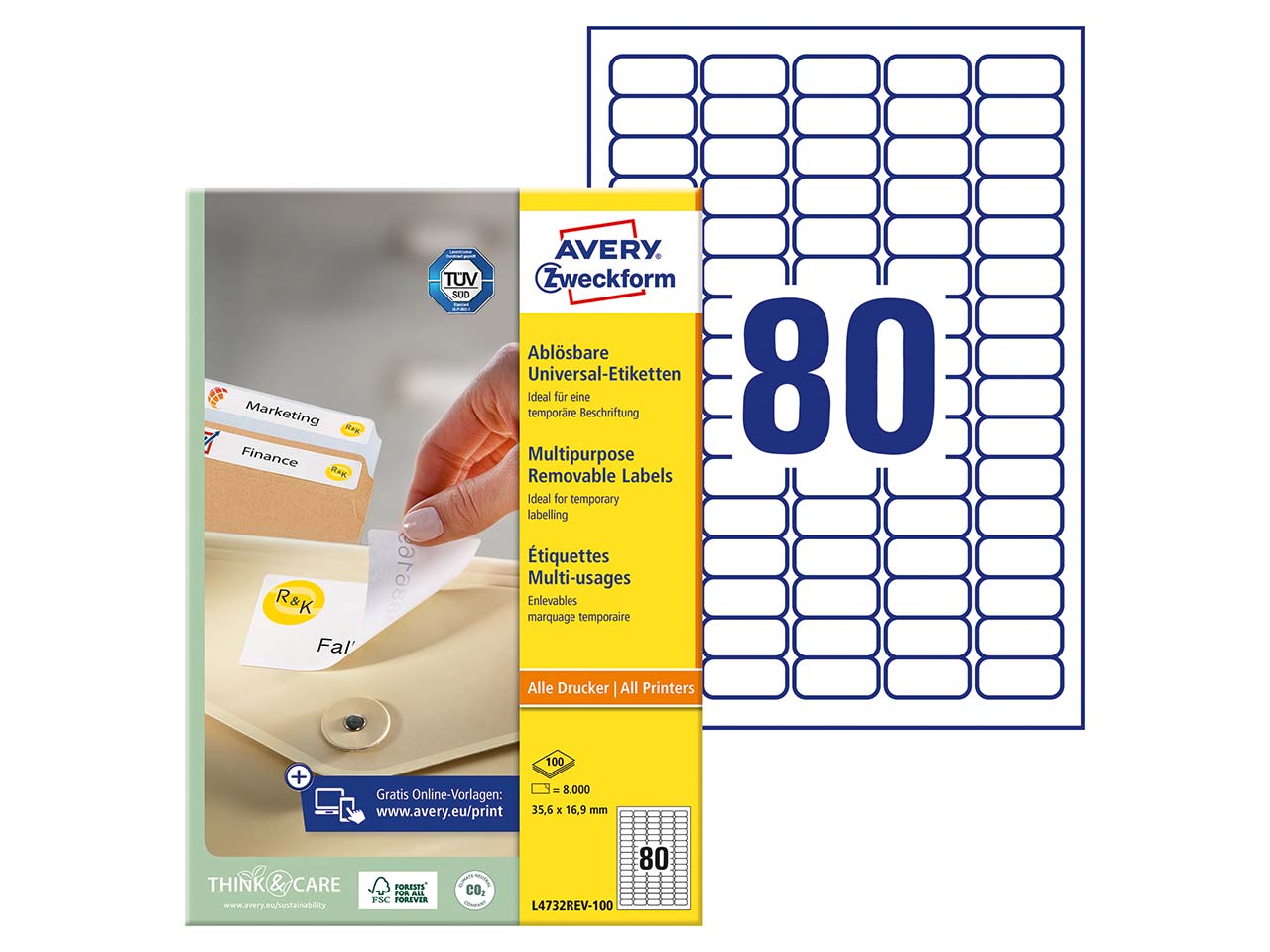 8.000 Avery Zweckform Universaletiketten 35,6 x 16,9 mm, A4, wiederablösbar