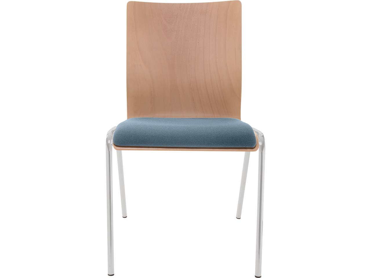 Besucherstuhl "A45" Buche, Gestell silber, Steg, Sitzpolster stahlblau