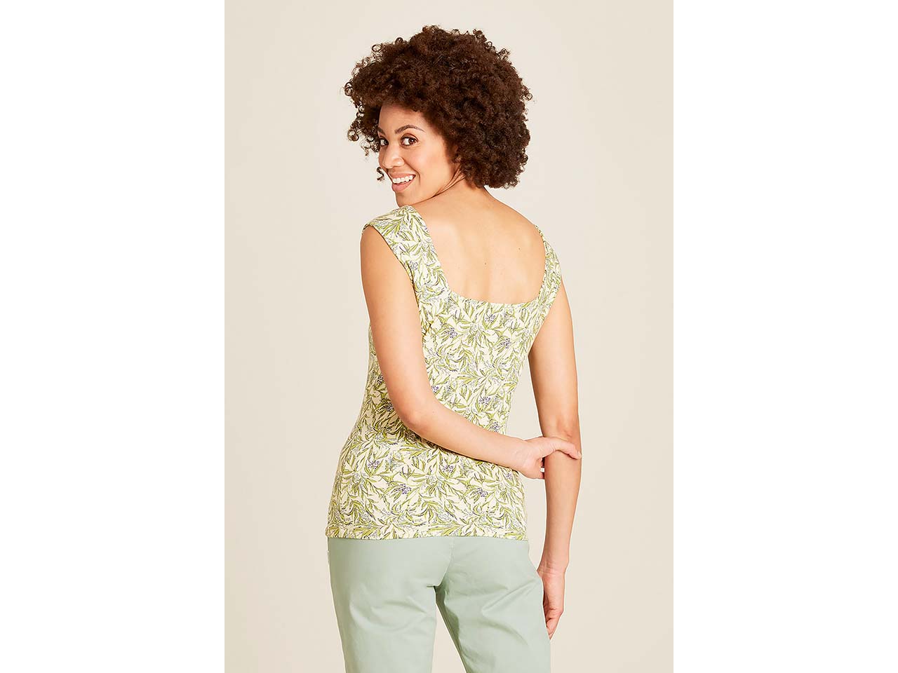 tranquillo Bio-Damen-Top mit Karree-Ausschnitt, summer leafs, Gr. S
