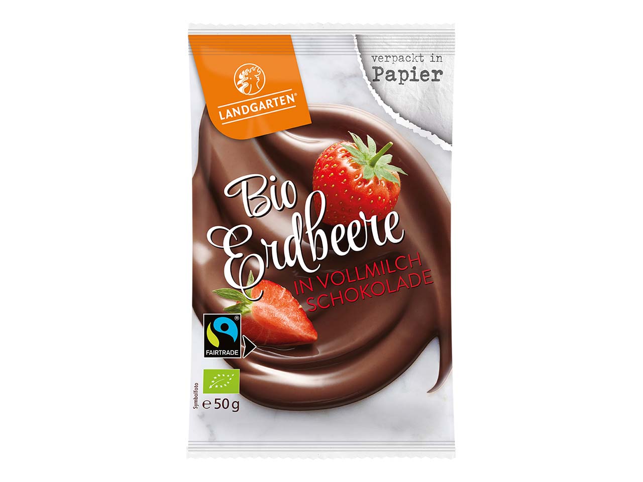 Landgarten Bio-Erdbeere in Vollmilch-Schokolade, 50 g