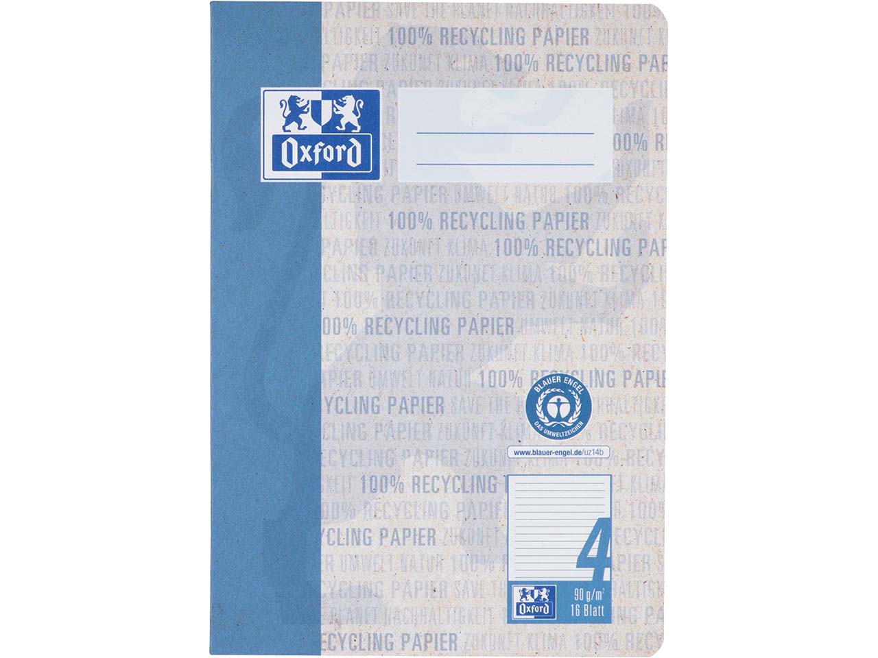 OXFORD Recycling-Schulheft DIN A5, 16 Blatt, Lineatur 4, 90 g/m²