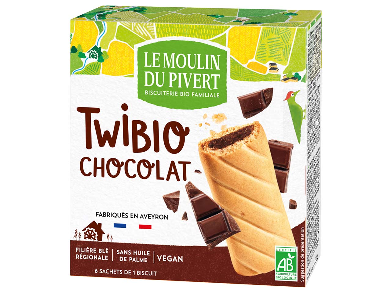 LE MOULIN DU PIVERT Bio-Keksriegel „Twibio“ mit Schokoladenfüllung, 150 g
