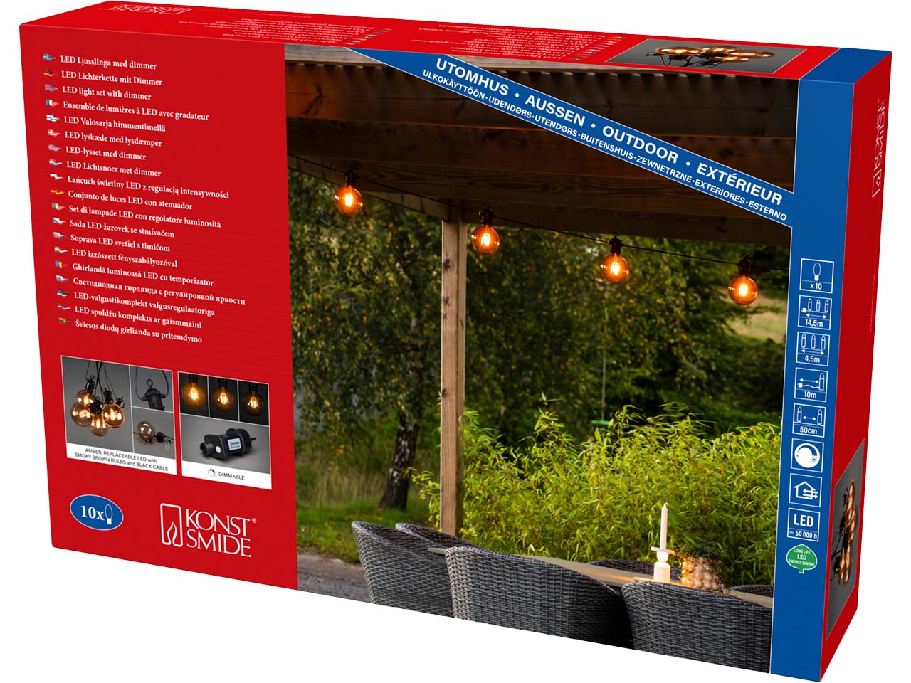 Konstsmide LED-Lichterkette Party, smokey brown, mit Dim., 10 Birnen, 10 Dioden bernsteinf