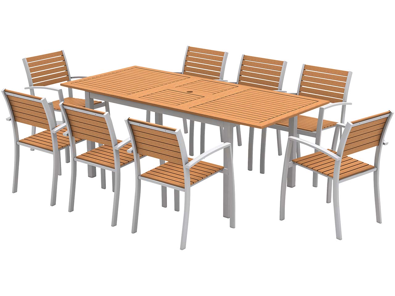 Gartenmöbel-Set "Barcelona" 8 Stühle, 1 Tisch 150/200 x 90, silber