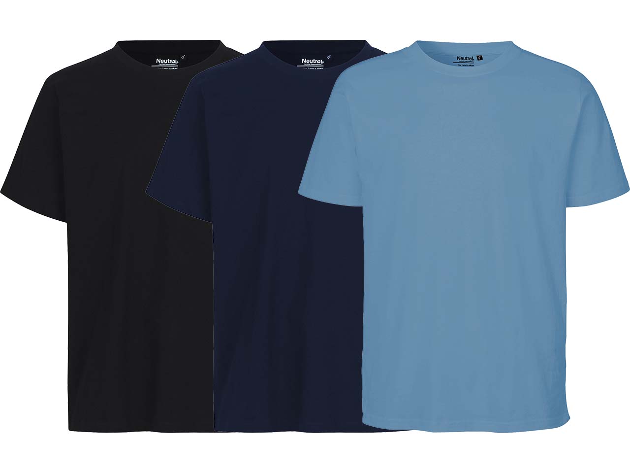Neutral 3er-Set Bio-Unisex-T-Shirt, verschiedenfarbig, schwarz/navy/dusty indigo, Gr. S