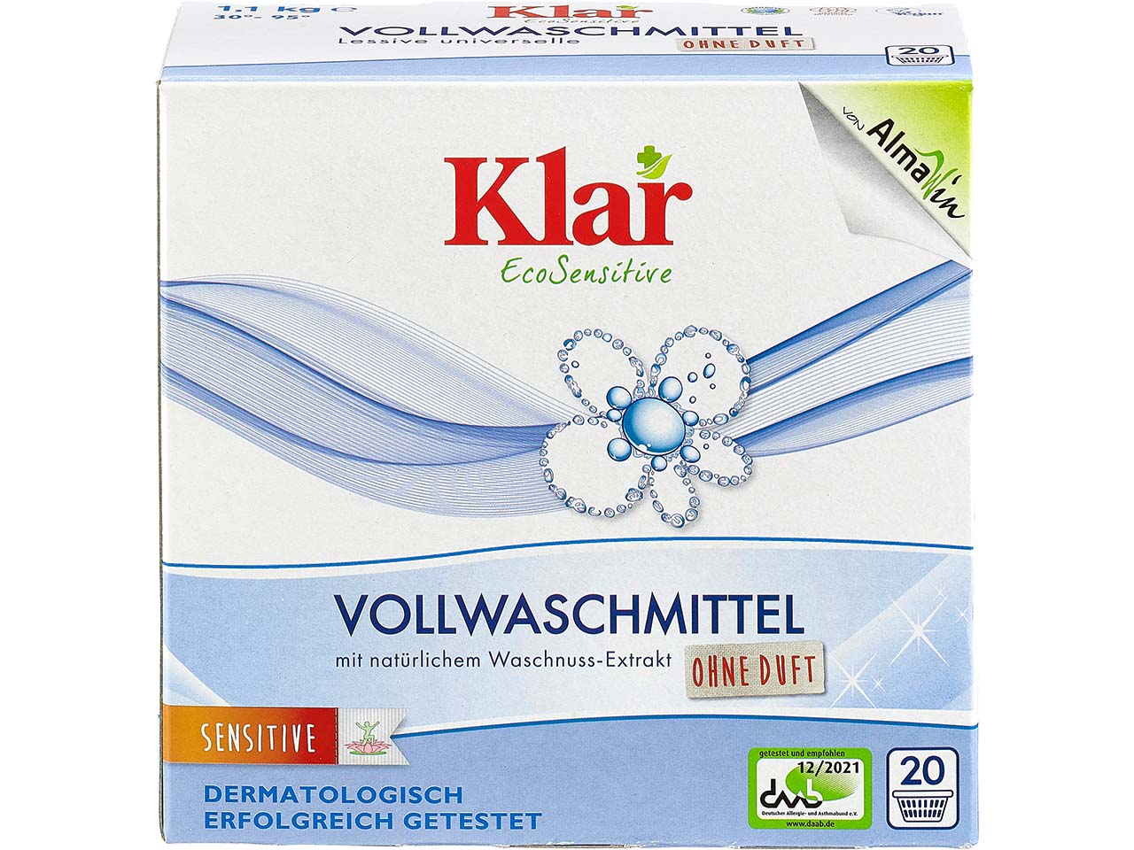 Klar Vollwaschmittel mit Waschnuss-Extrakt "EcoSensitive" 1,1 kg