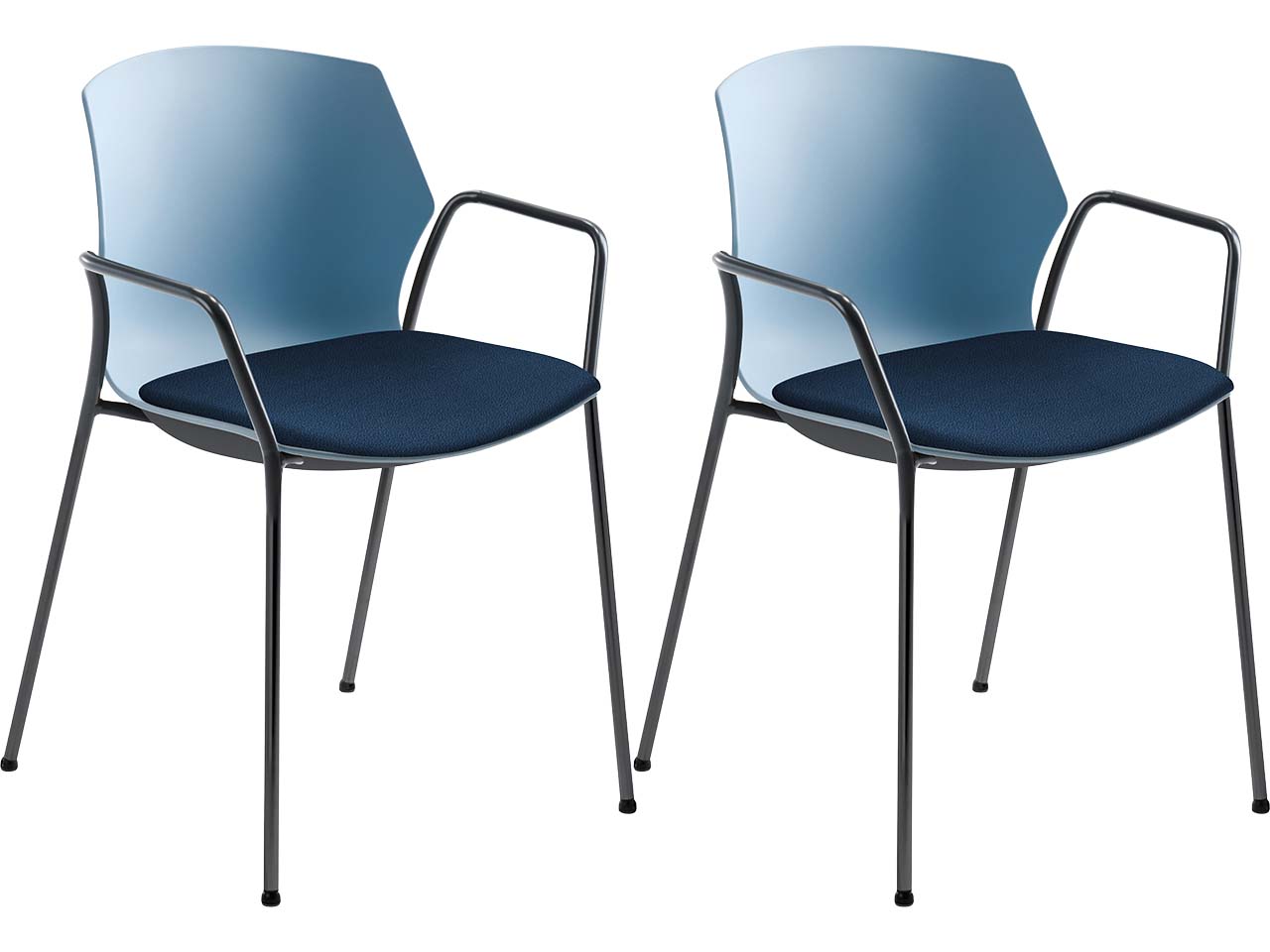 2x Besucherstuhl "2511" hellblau, mit Armlehnen, dunkelblau