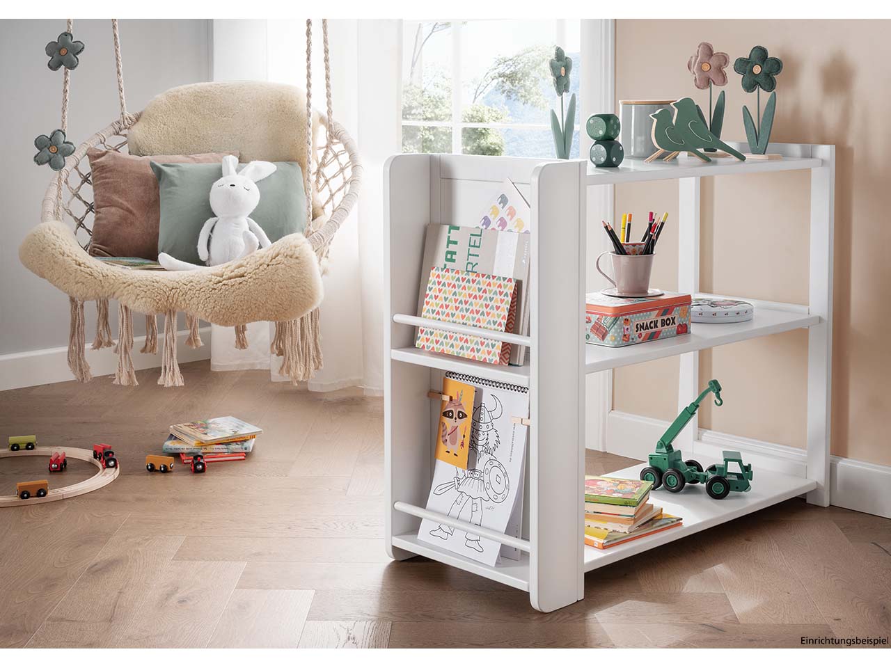 Kinderregal "Montessori" B90xT38xH75cm, Bücherregal seitlich, Buche weiß
