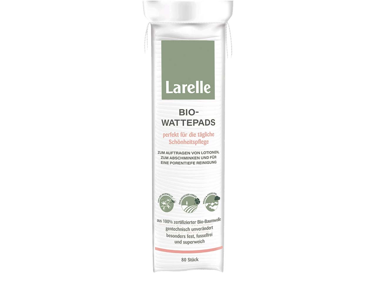 Larelle Bio-Wattepads aus 100 % zertifizierter Bio-Baumwolle, 80 Stk.