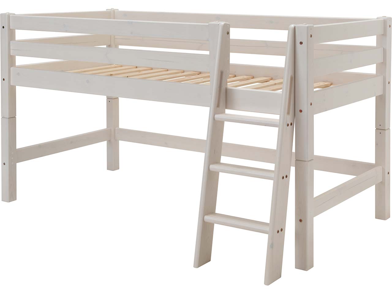 Hochbett "Infanskids" halbhoch, B90xT200xH117 cm, Leiter schräg, Kiefer weiß