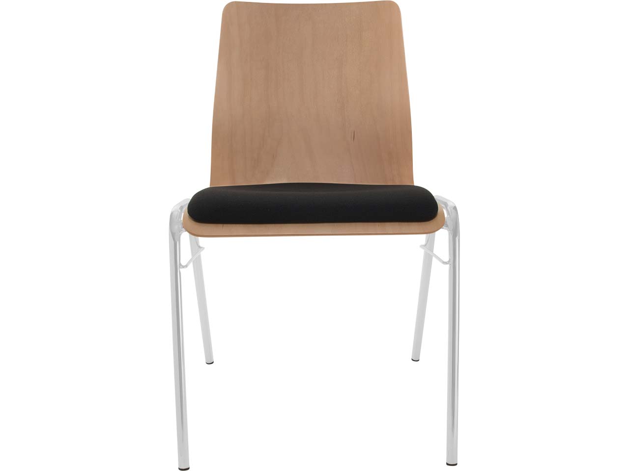 Besucherstuhl "A1" Buche, Gestell silber, Steg, Sitzpolster schwarz