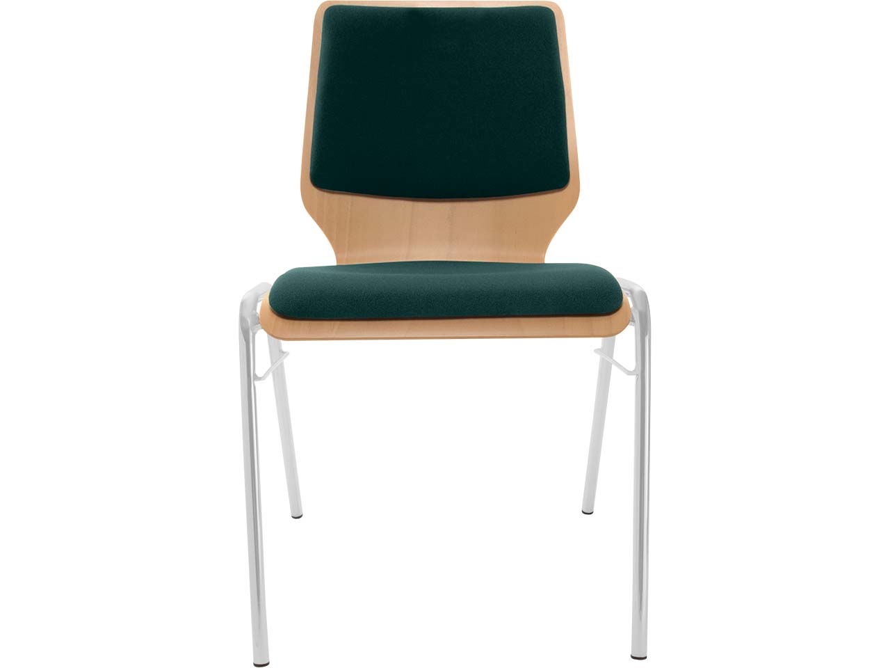Besucherstuhl "A2" Buche lackiert, Gestell silber, Steg, Sitz- und Rückenpolster dunkelgrü