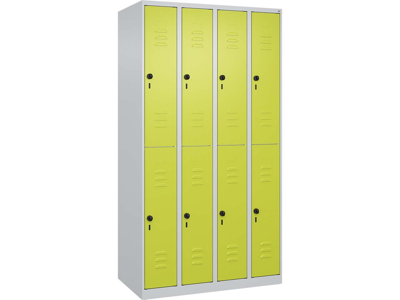 C+P Doppelstock-Spind Classic PLUS, 8 Fächer, 1850x1000x500mm, Lichtgrau/Clowngrün