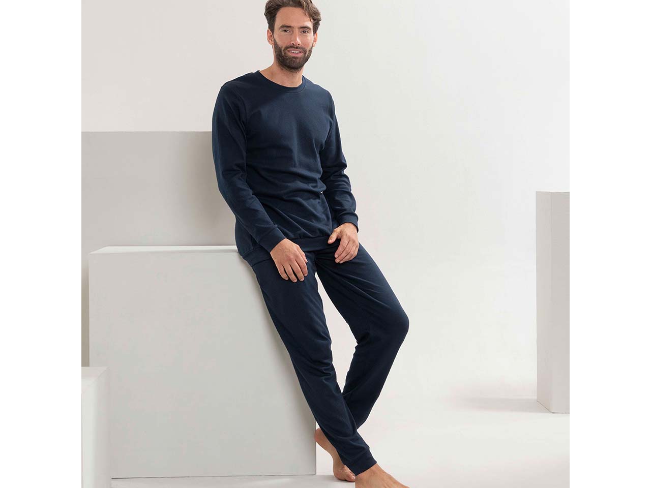 Living Crafts Bio-Herren-Frottee-Schlafanzug "Björn", navy, Gr. S