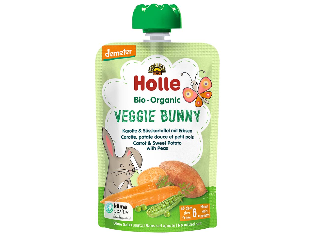 Holle Quetschie Bio-Fruchtmus "Karotte, Süßkartoffel, Erbse", Veggie Bunny, ab 6. M.,100g