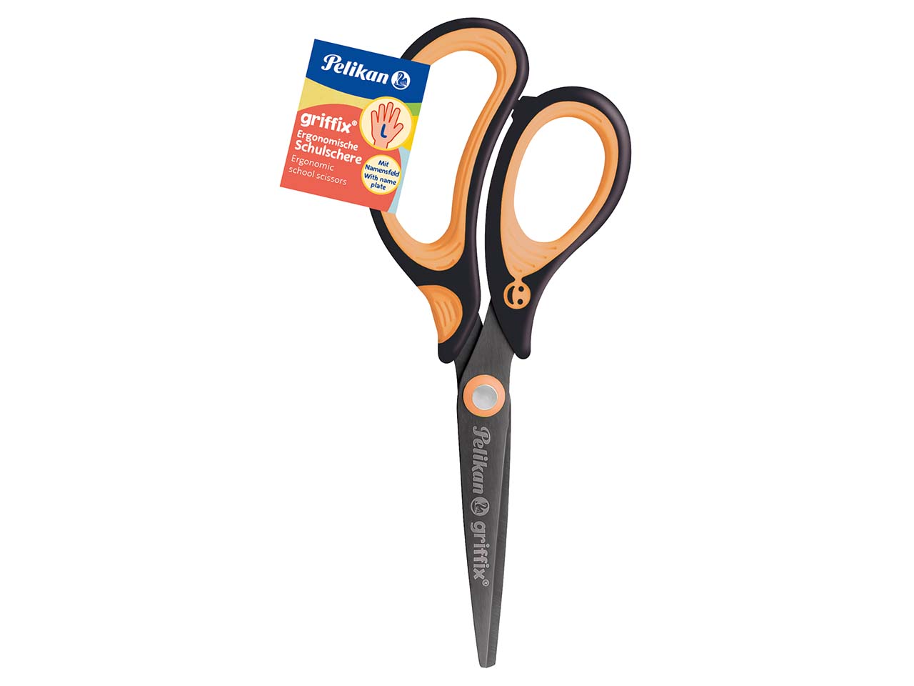Pelikan Ergonomische Schulschere "griffix" neon black, für Linkshänder*innen, spitz, 15 cm