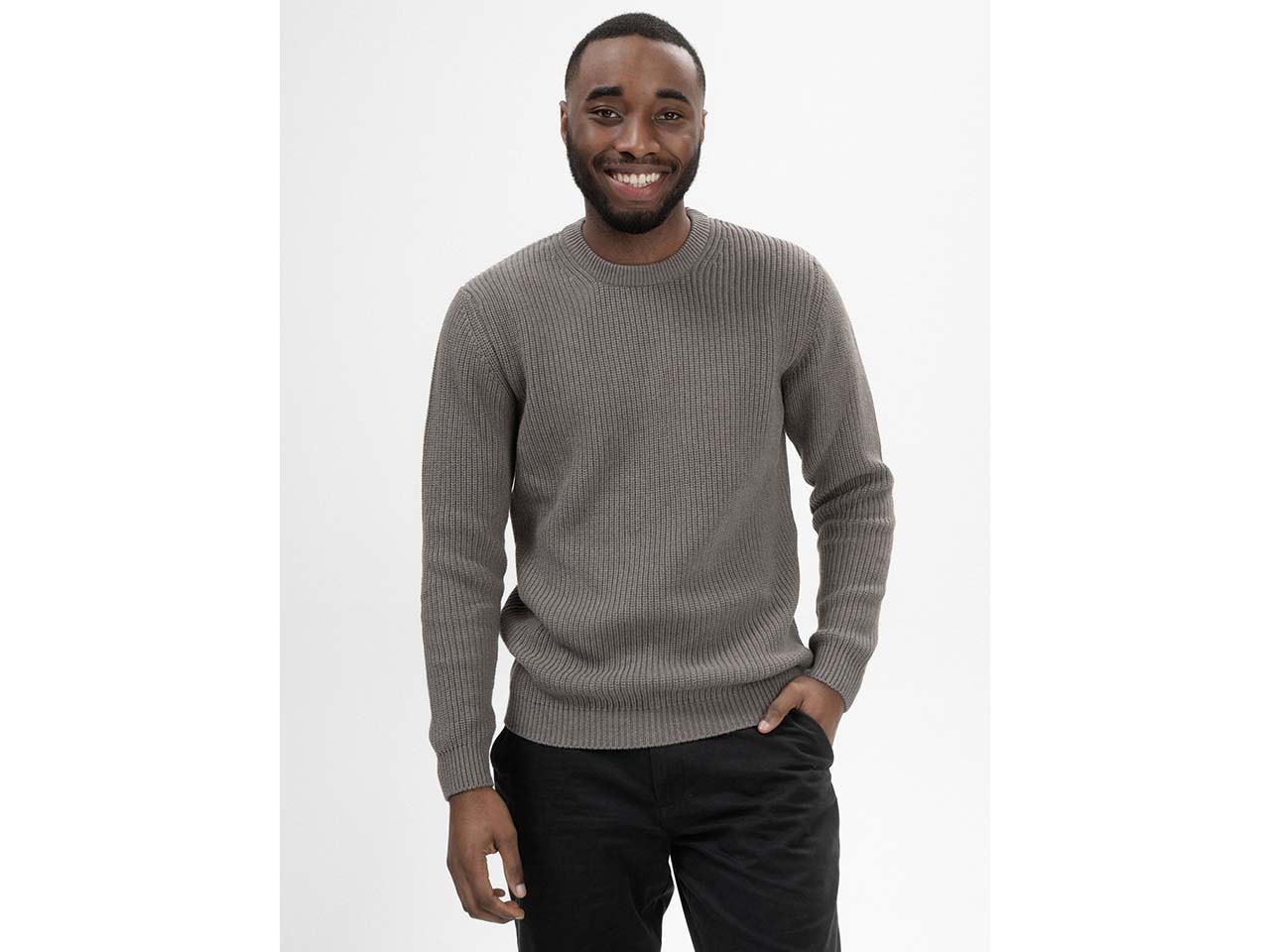 MELA Bio-Herren-Strickpullover "RAVI" mit Rundhalsausschnitt, bear melange, Gr. M