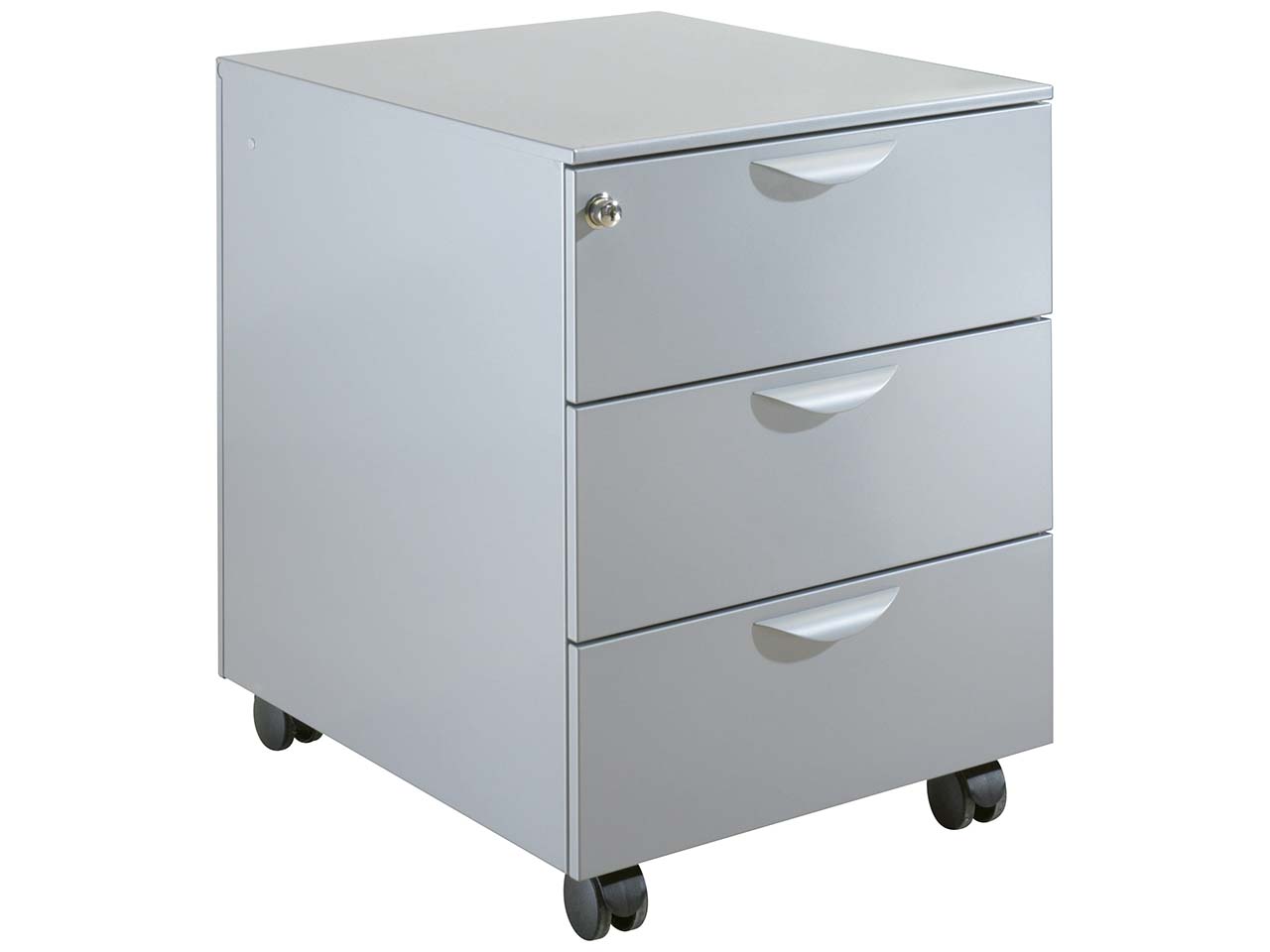 Rollcontainer "Basic" 3 Schübe, Blende Stahl, B 42 x T 52,4 x H 55,5 cm, alusilber