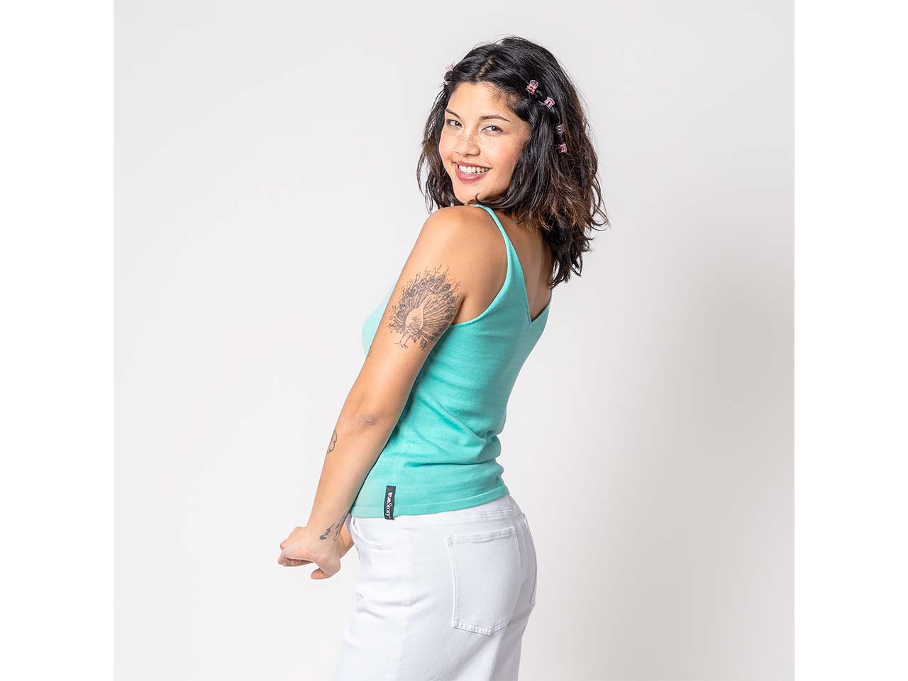 trueStory Bio-Damen-Stricktop 'FIANNA' mit V-Ausschnitt, light blue, Gr. S