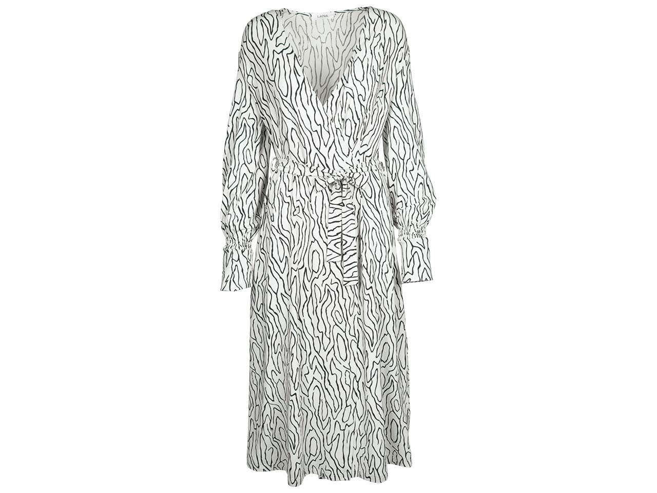 LANA Bio-Damen-Maxikleid "Liliana" mit Bindegürtel, schwarz/weiß, Gr. 36