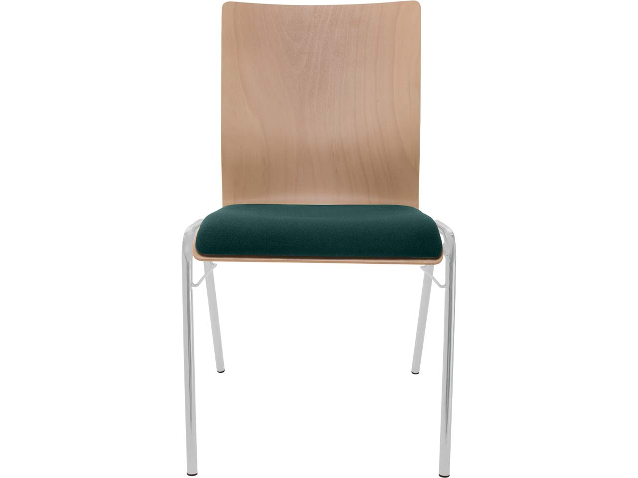 Besucherstuhl "A45" Buche, Gestell verchromt, Steg, Sitzpolster dunkelgrün