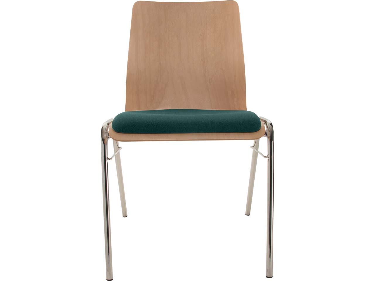 Besucherstuhl "A1" Buche, Gestell verchromt, Steg, Sitzpolster dunkelgrün