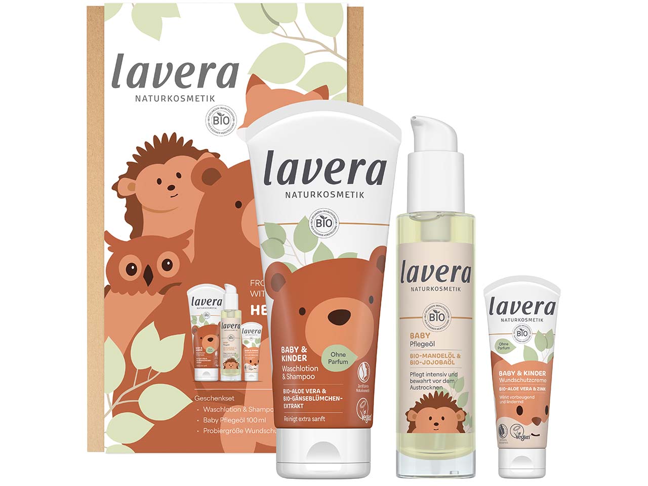 lavera Bio-Geschenkset 'Baby & Kinder', Waschlotion/Shampoo, Pflegeöl & Wundschutzcreme
