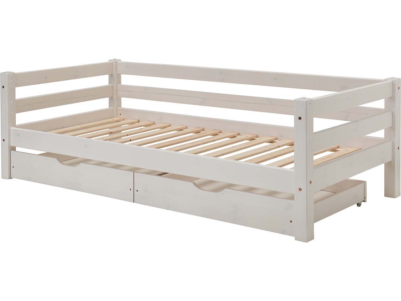 Bett "Infanskids" 90x200 cm, mit 2 Rollschubkästen, Kiefer weiß