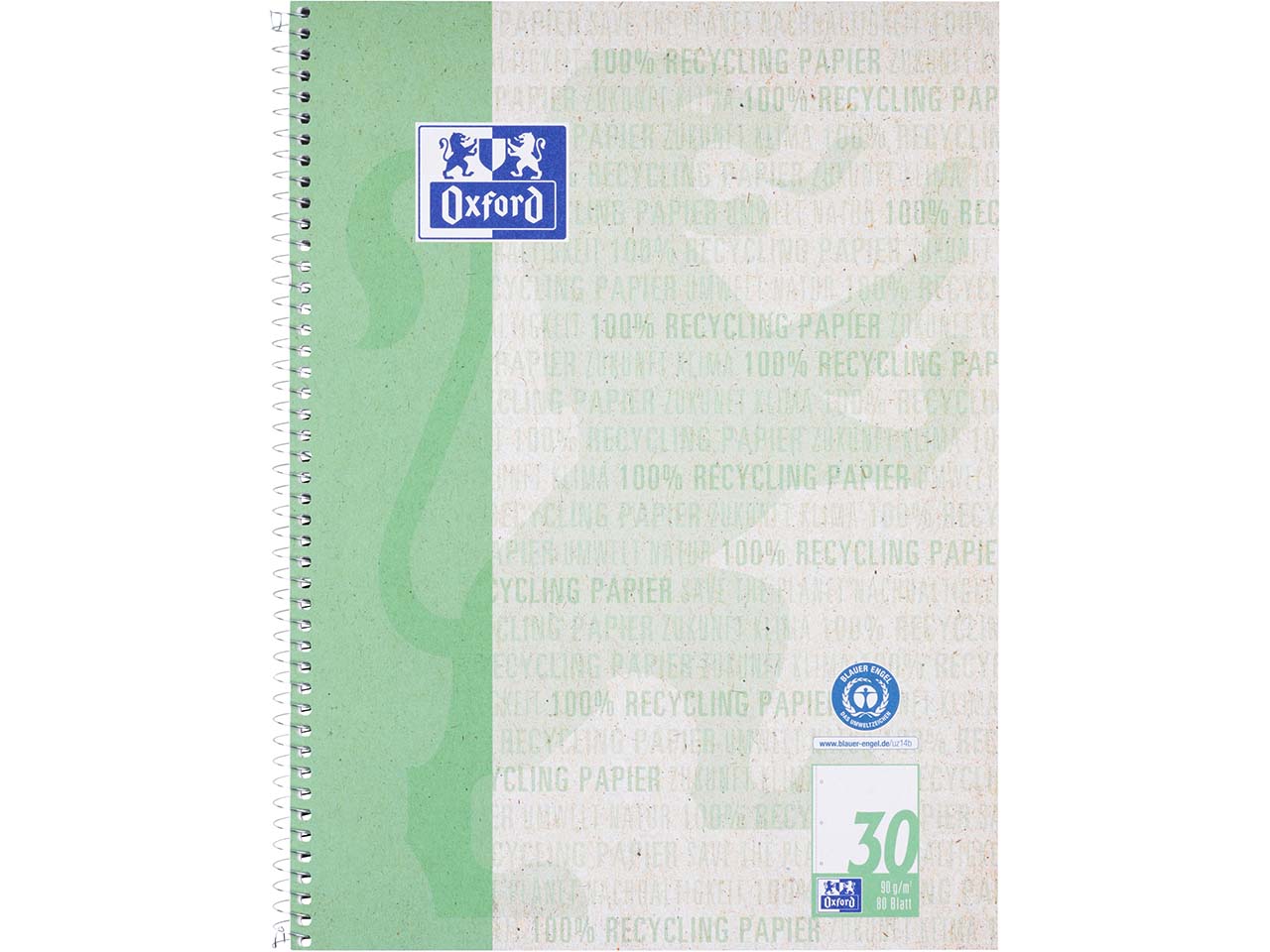 OXFORD Recycling Collegeblock A4+, 80 Blatt, blanko, 90 g/m²