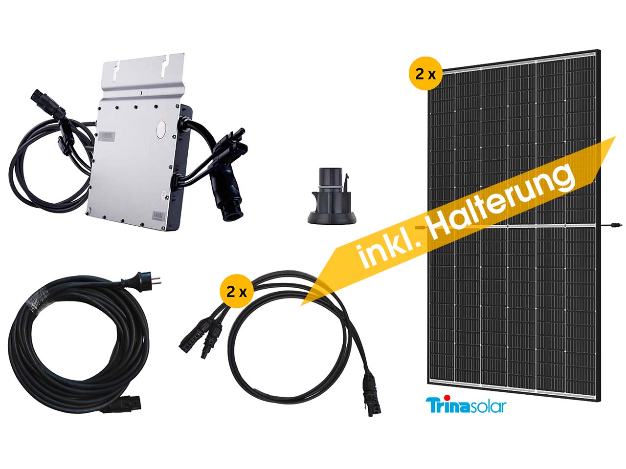 Balkonkraftwerk "Trina Solar", 5m Kabel, 800W Wechselrichter, Flachdach Unterkonstruktion