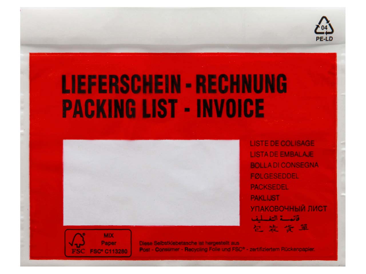 250 Lieferschein- und Dokumententaschen DIN C6 aus Recycling-Polyethylen