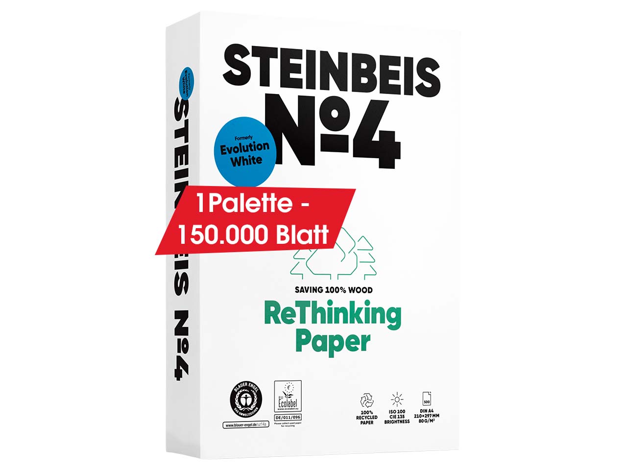 300 x 500 Blatt Steinbeis Recycling-Kopierpapier "EvolutionWhite" DIN A4
