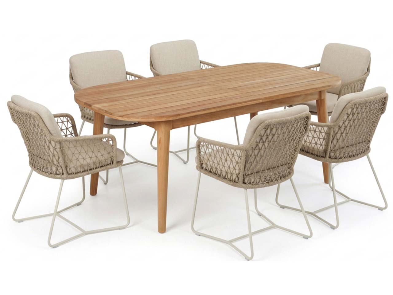 Gartenmöbel-Set "Madera & Ravello" 7-tlg. 1 Tisch 180/240 x 100 cm, 6 Sessel, teak/sand