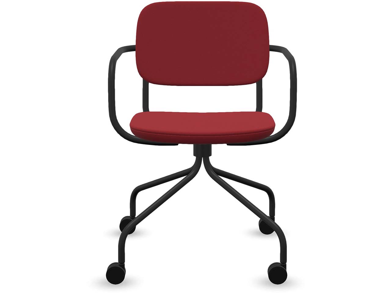 Profim Besucherstuhl "NORMO" mit Sternfußgestell auf Rollen, schwarz, Stoff: rot