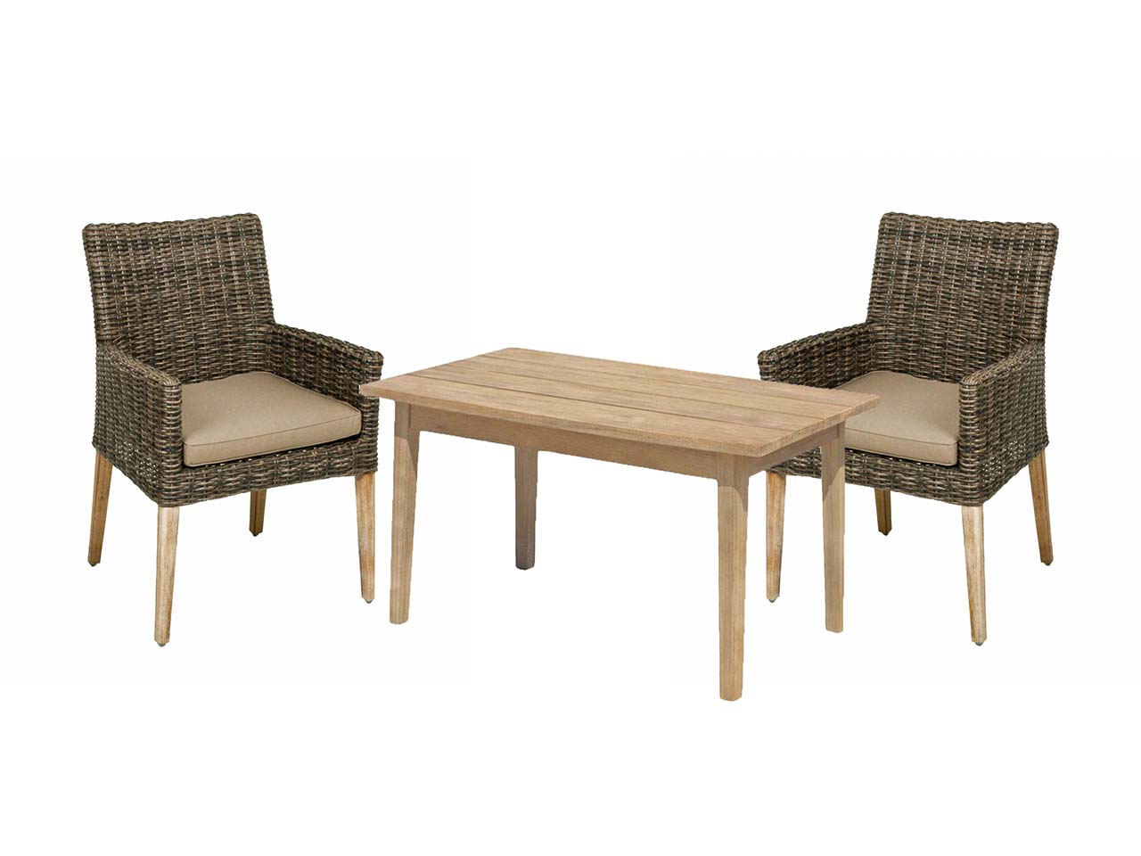 Gartenmöbel-Set "NORVELL/PUEBLO" 3-tlg.  1 x Tisch Akazie, 2 Sessel KSgefl. hellbraun