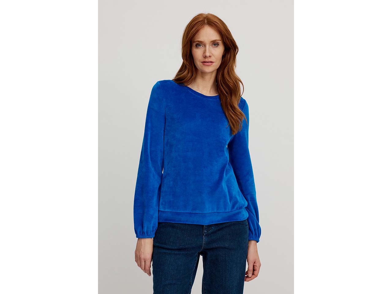 tranquillo Bio-Damen-Langarmshirt aus Nicky Velours, sky diver, Gr. M