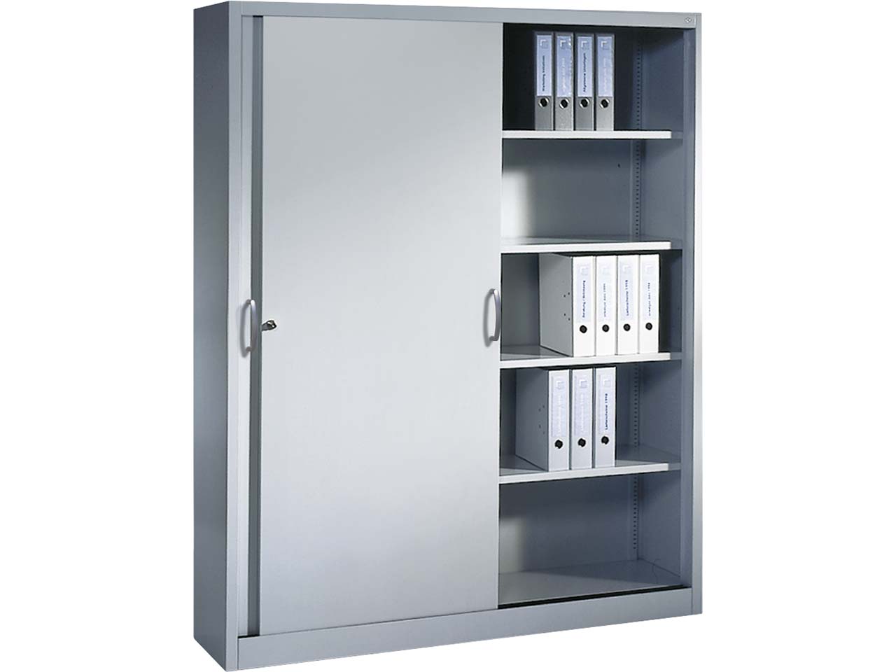 Schiebetürenschrank aus Stahl 160 cm breit lichtgrau  T 40  H 195