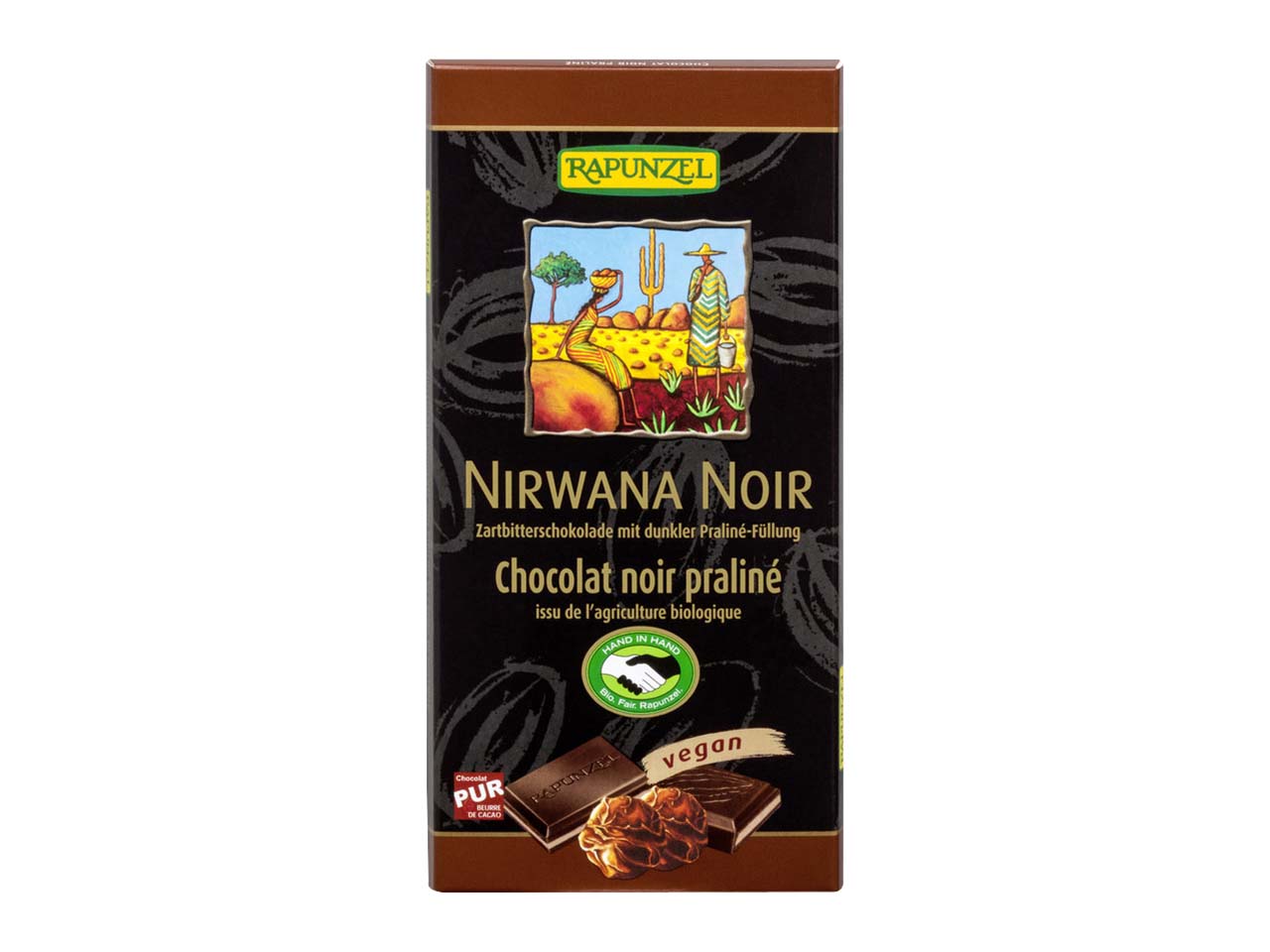 RAPUNZEL Bio-Zartbitter-Schokolade mit dunkler Praliné-Füllung "Nirwana Noir", 100 g
