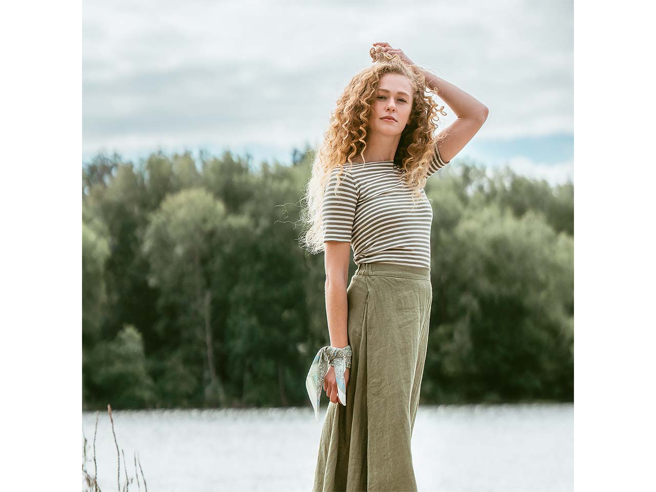 Living Crafts Bio-Damen-T-Shirt "TANINA" mit längeren Ärmel, cream/sage, Gr. S