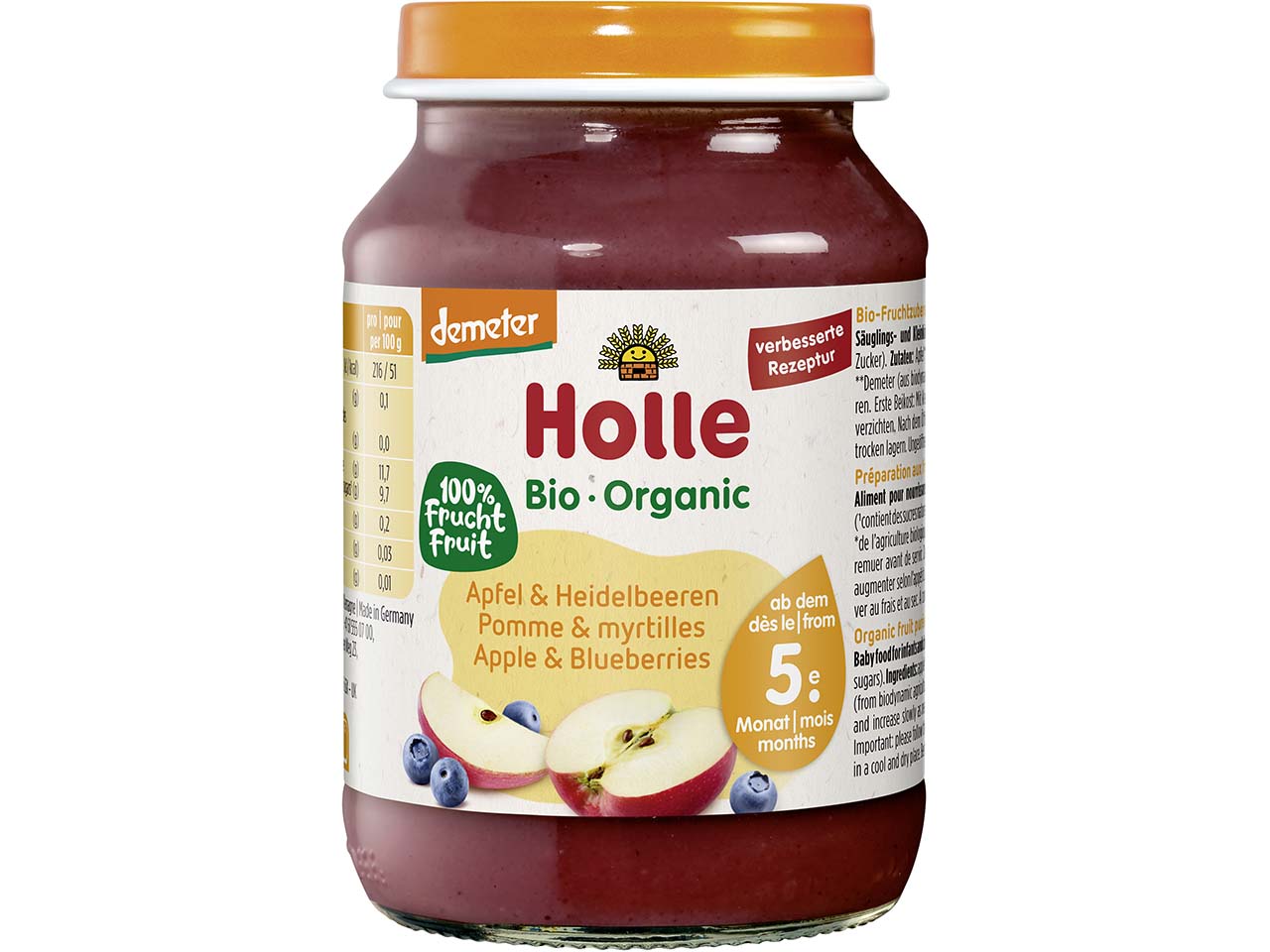 Holle Bio-Apfel & Heidelbeeren, ab 5. Monat, Beikost, 190 g