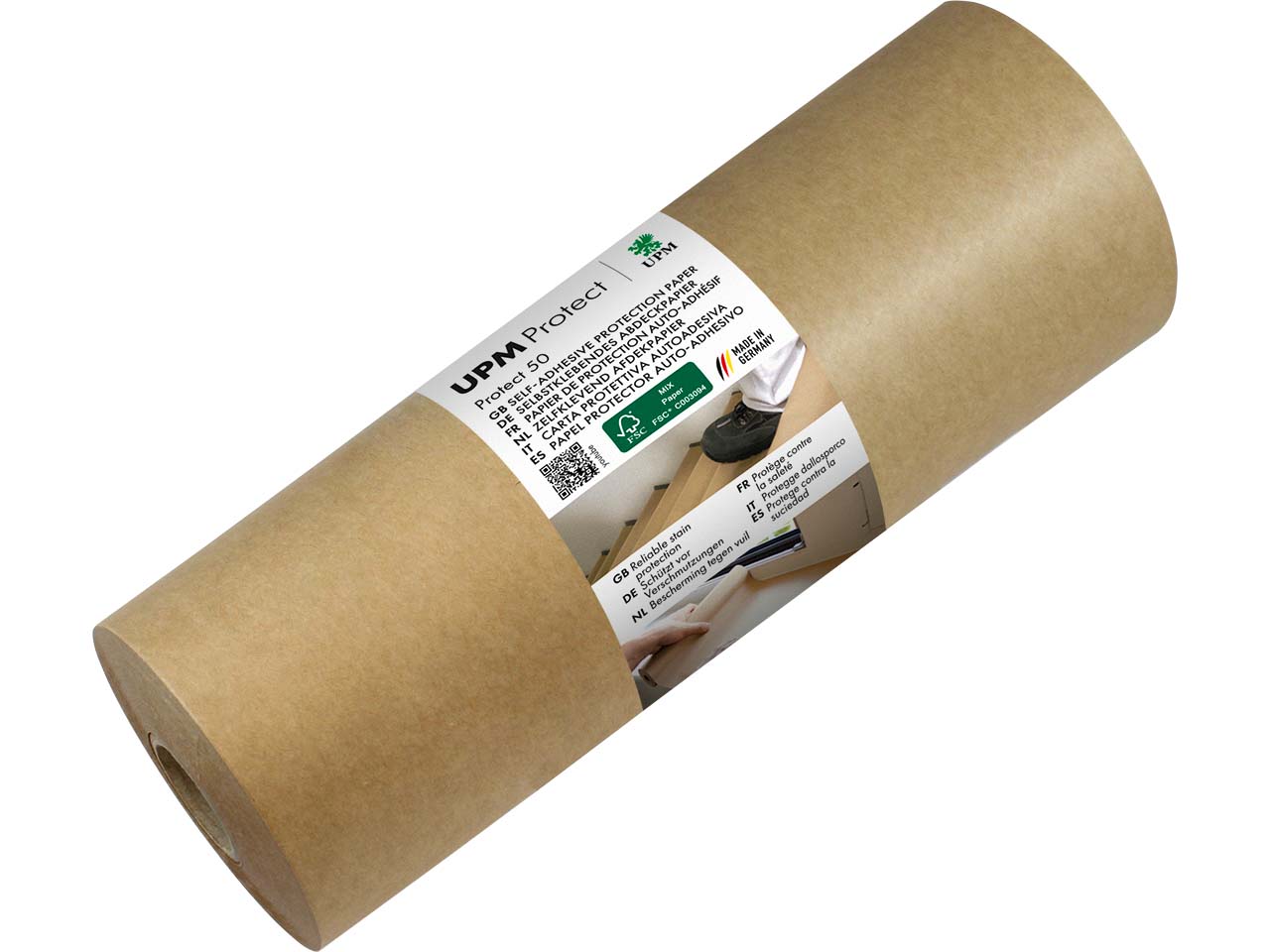 UPM Abdeckpapier, Kraftpapier selbstklebend, 50 g/m², Länge 50 m, Breite 225 mm