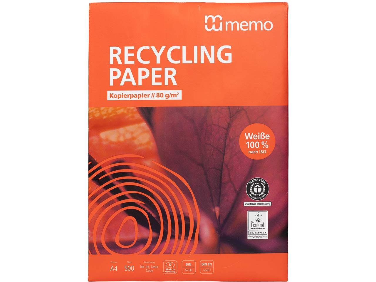 500 Blatt memo Multifunktionales Kopierpapier 'Recycling White' DIN A4, 80 g/m²