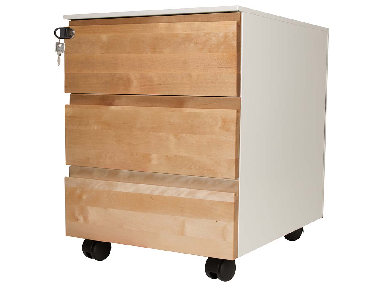 Rollcontainer "Pureness" 3 SL, soft close, Birke geölt, B 42 x T 53,3 x H 55 cm, weiß