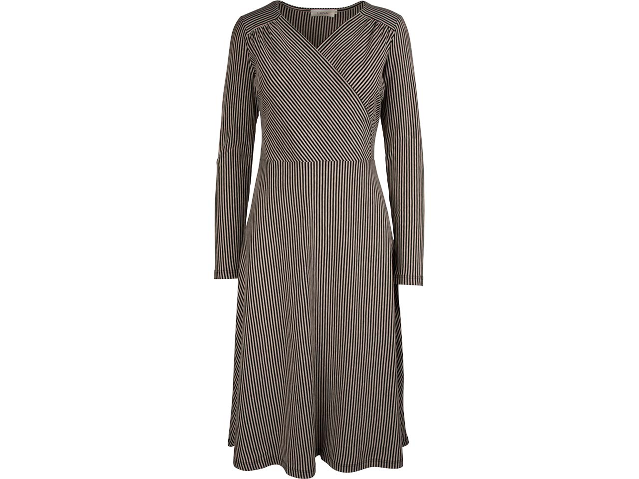 LANA Bio-Damen-Midikleid "Odessa" in Wickeloptik, langarm, macadamia/schwarz, Gr. 40